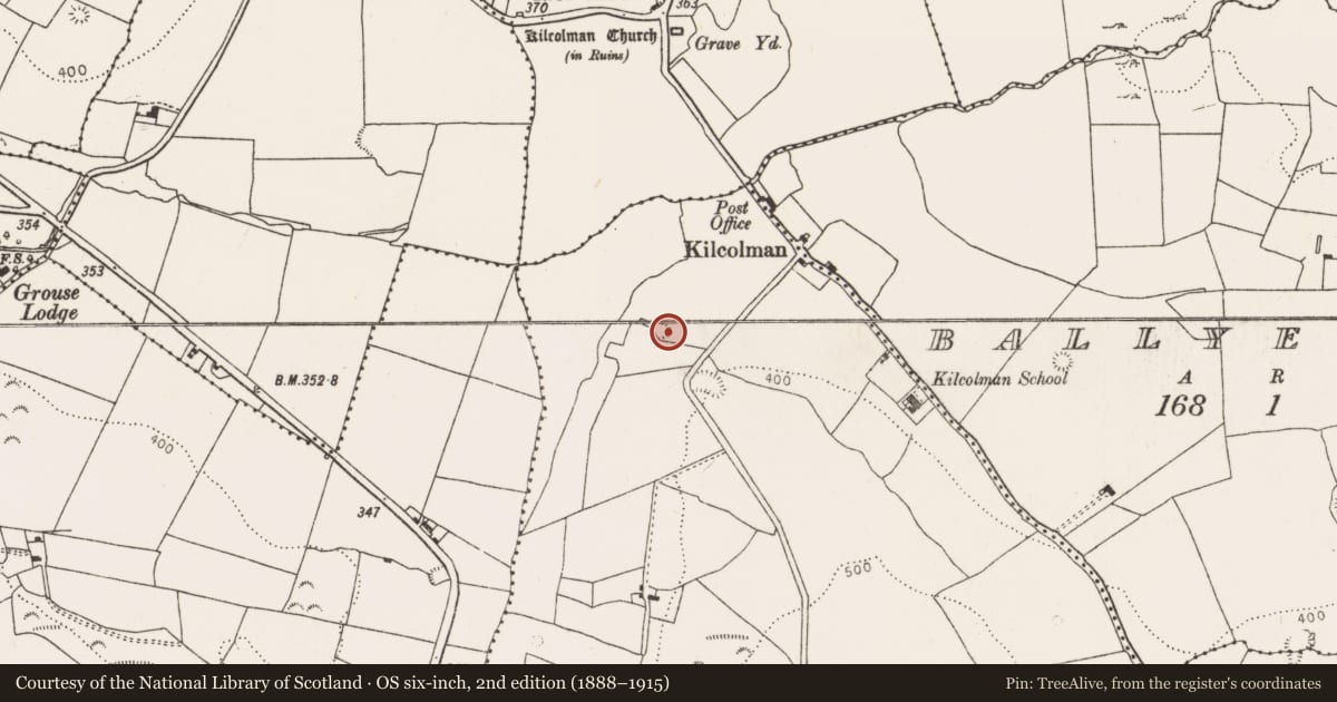 Ordnance Survey six-inch map, 2nd edition (1888–1915) covering the location of Mound, Knockbweeheen, County Limerick, with a pin at the register's coordinates