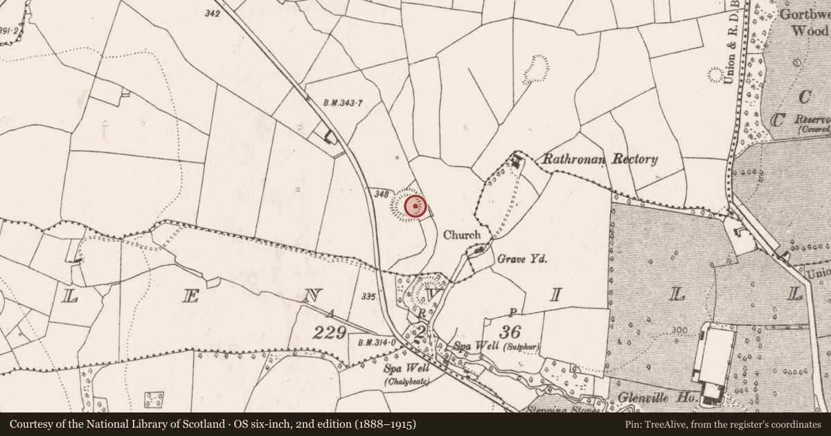 Ordnance Survey six-inch map, 2nd edition (1888–1915) covering the location of Ringfort - rath, Ballyvoghan, County Limerick, with a pin at the register's coordinates