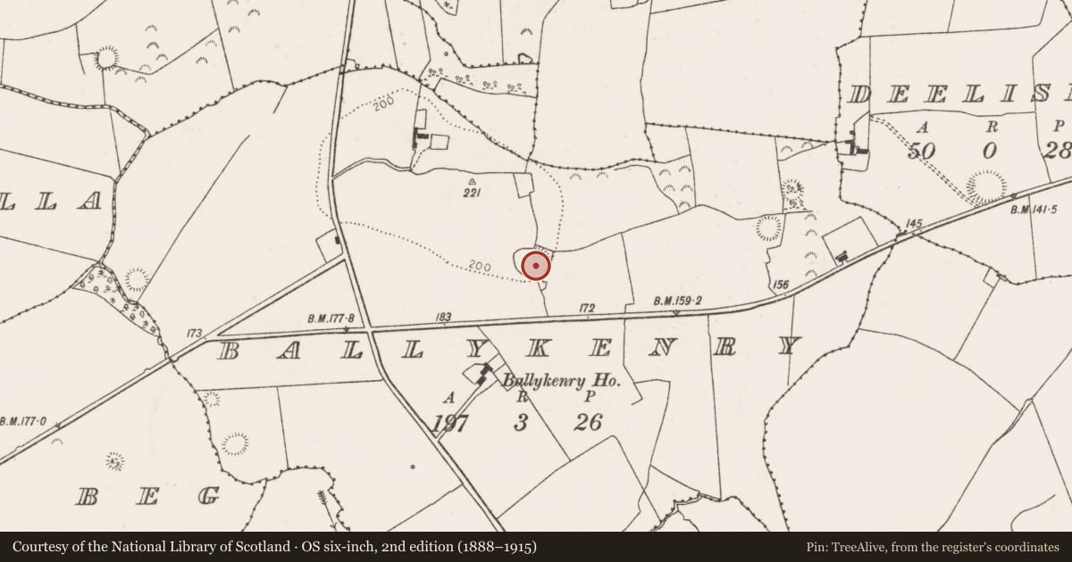 Ordnance Survey six-inch map, 2nd edition (1888–1915) covering the location of Ringfort - rath, Ballykenry, County Limerick, with a pin at the register's coordinates