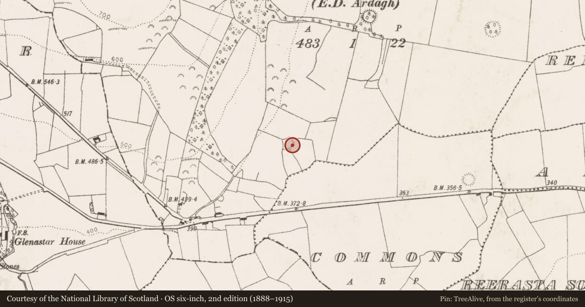 Ordnance Survey six-inch map, 2nd edition (1888–1915) covering the location of Enclosure, Ballylin, County Limerick, with a pin at the register's coordinates