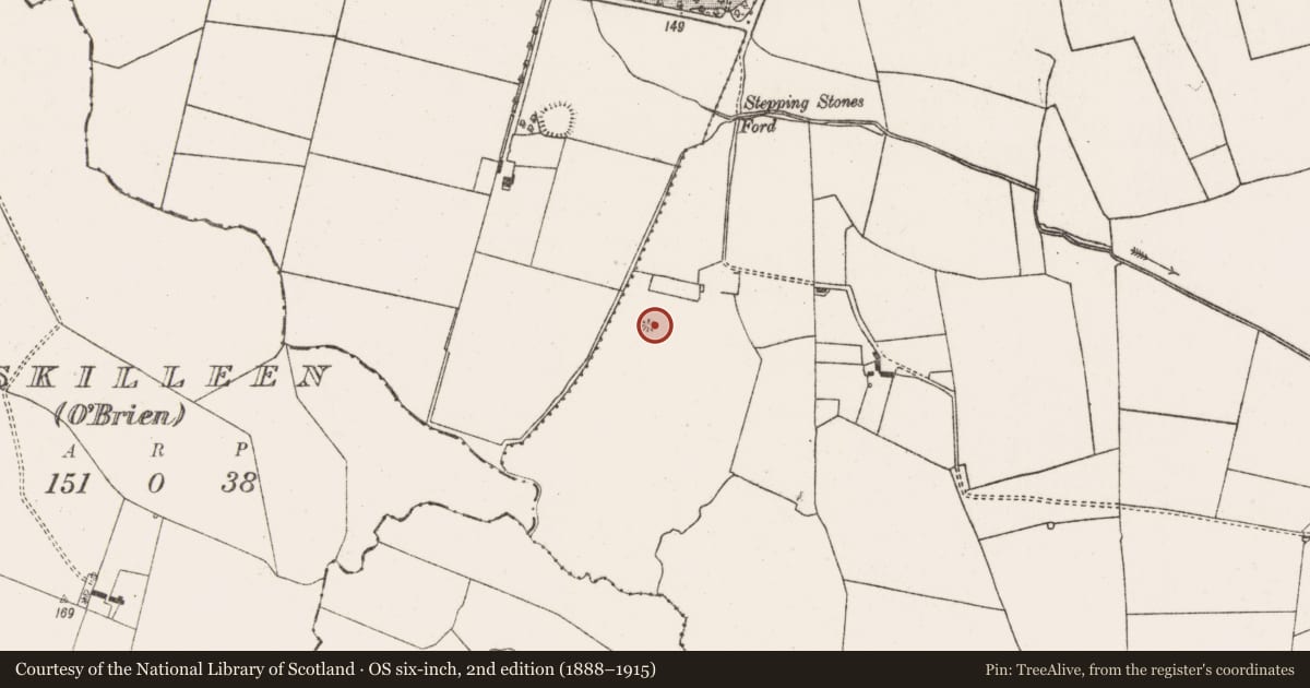 Ordnance Survey six-inch map, 2nd edition (1888–1915) covering the location of Ringfort - rath, Kilscannell, County Limerick, with a pin at the register's coordinates