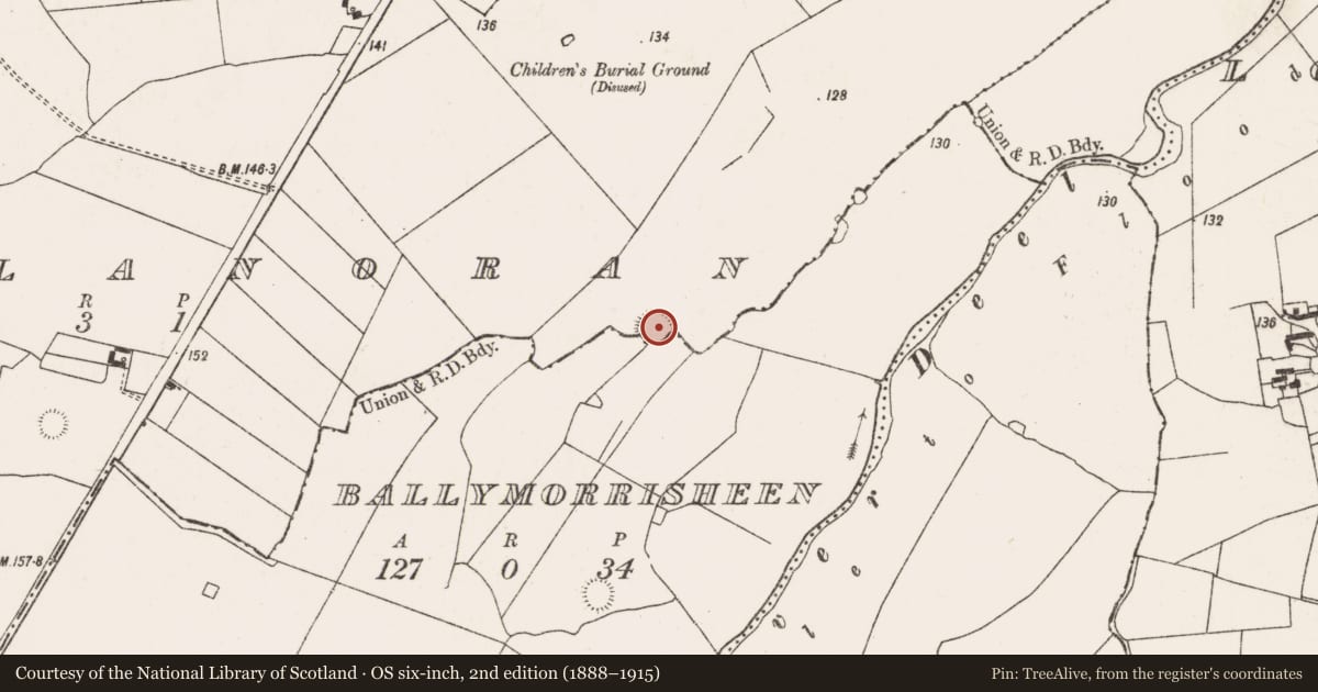 Ordnance Survey six-inch map, 2nd edition (1888–1915) covering the location of Ringfort - rath, Coolanoran, County Limerick, with a pin at the register's coordinates