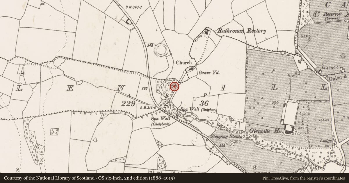 Ordnance Survey six-inch map, 2nd edition (1888–1915) covering the location of Ringfort - rath, Glenville, County Limerick, with a pin at the register's coordinates