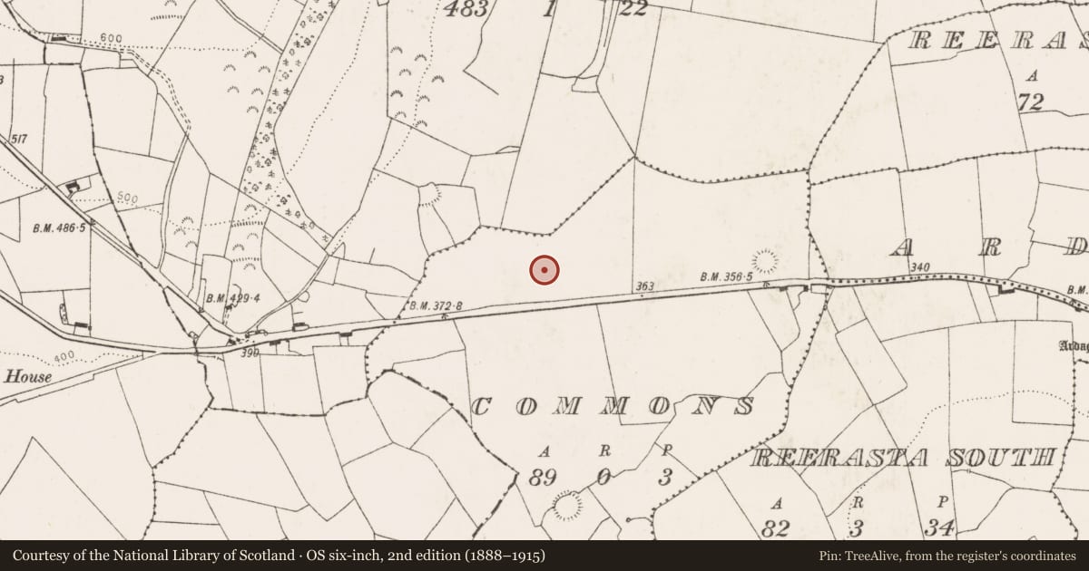 Ordnance Survey six-inch map, 2nd edition (1888–1915) covering the location of Fulacht fia, Commons, County Limerick, with a pin at the register's coordinates