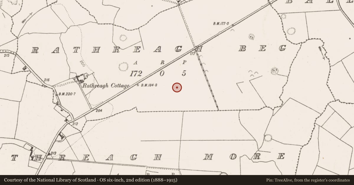 Ordnance Survey six-inch map, 2nd edition (1888–1915) covering the location of Ringfort - rath, Rathreagh Beg, County Limerick, with a pin at the register's coordinates