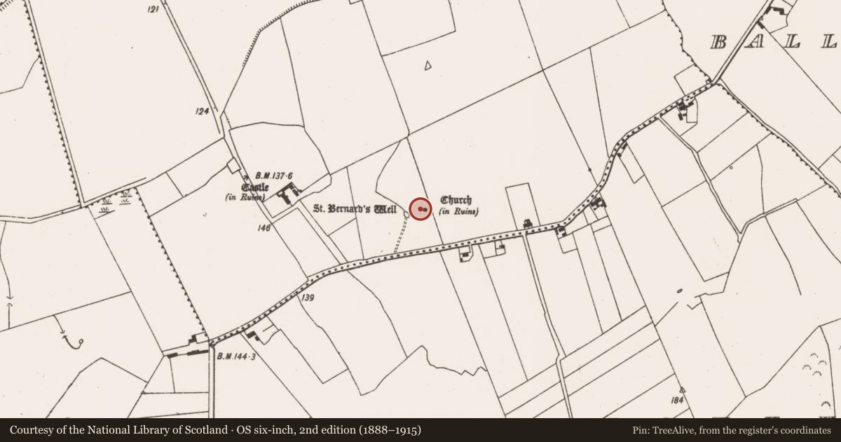 Ordnance Survey six-inch map, 2nd edition (1888–1915) covering the location of Children's burial ground, Ballyallinan North, County Limerick, with a pin at the register's coordinates