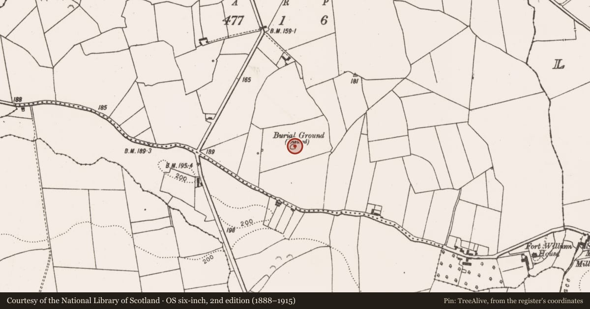 Ordnance Survey six-inch map, 2nd edition (1888–1915) covering the location of Burial ground, Bealduvroga, County Limerick, with a pin at the register's coordinates