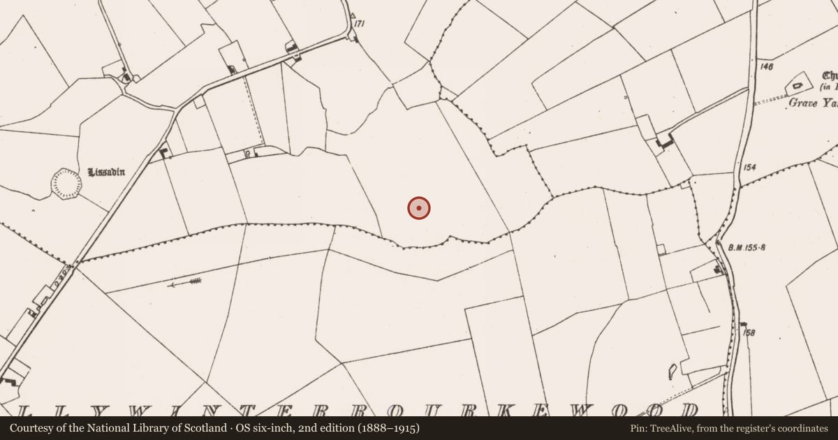 Ordnance Survey six-inch map, 2nd edition (1888–1915) covering the location of Enclosure, Ballywinterrourke, County Limerick, with a pin at the register's coordinates