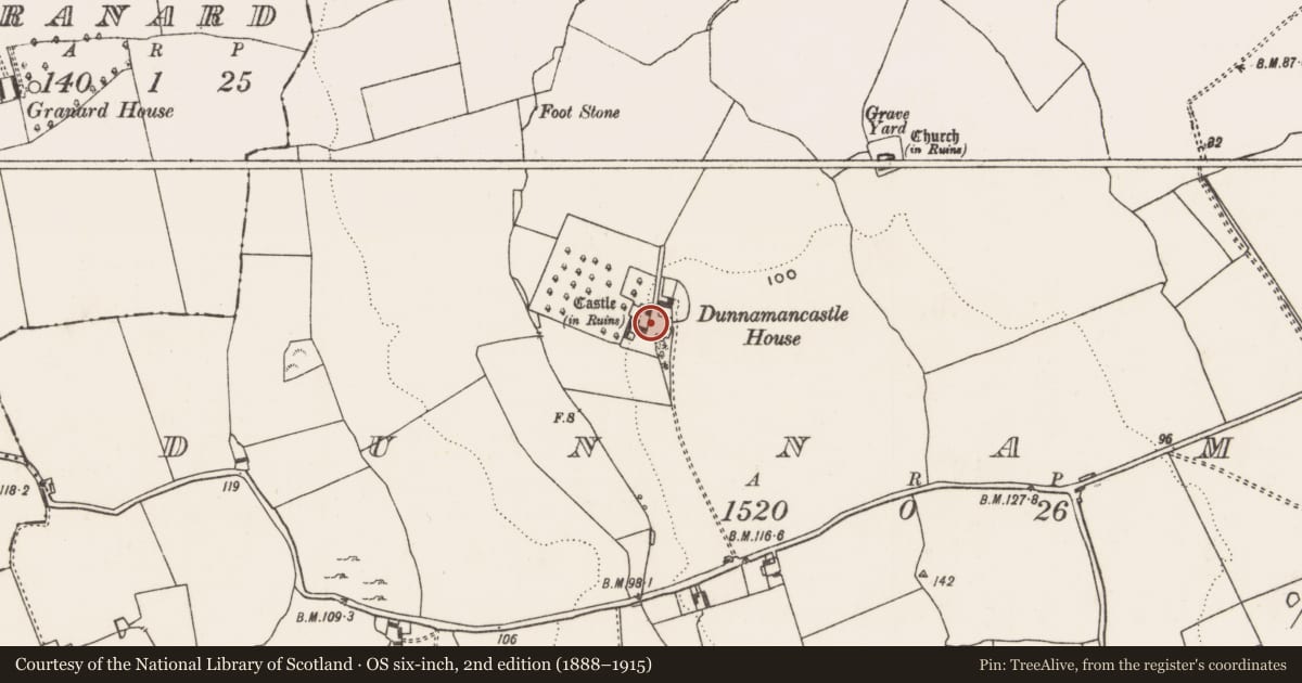Ordnance Survey six-inch map, 2nd edition (1888–1915) covering the location of Bawn, Dunnaman, County Limerick, with a pin at the register's coordinates