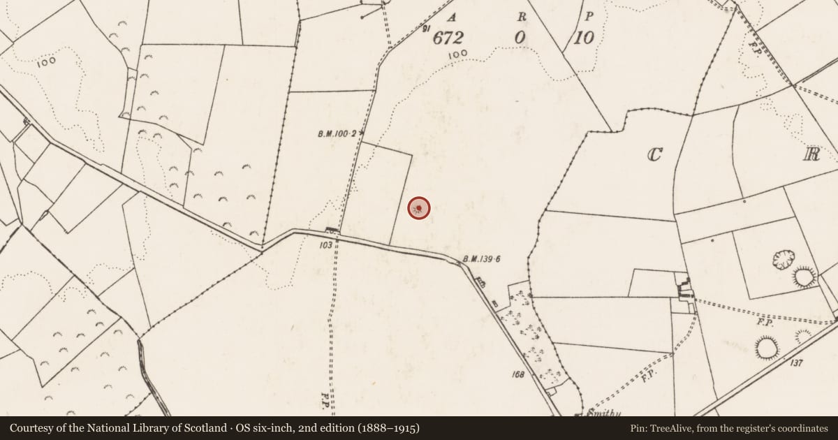 Ordnance Survey six-inch map, 2nd edition (1888–1915) covering the location of Barrow - bowl-barrow, Carrigeen, County Limerick, with a pin at the register's coordinates