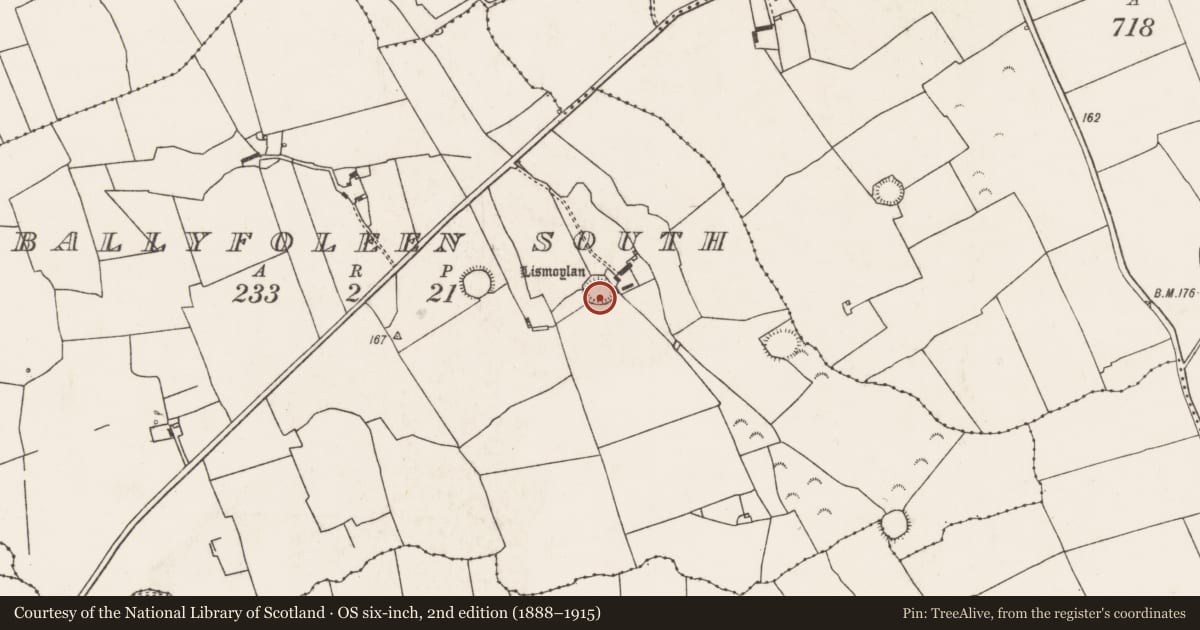 Ordnance Survey six-inch map, 2nd edition (1888–1915) covering the location of Ringfort - rath, Ballyfoleen South, County Limerick, with a pin at the register's coordinates
