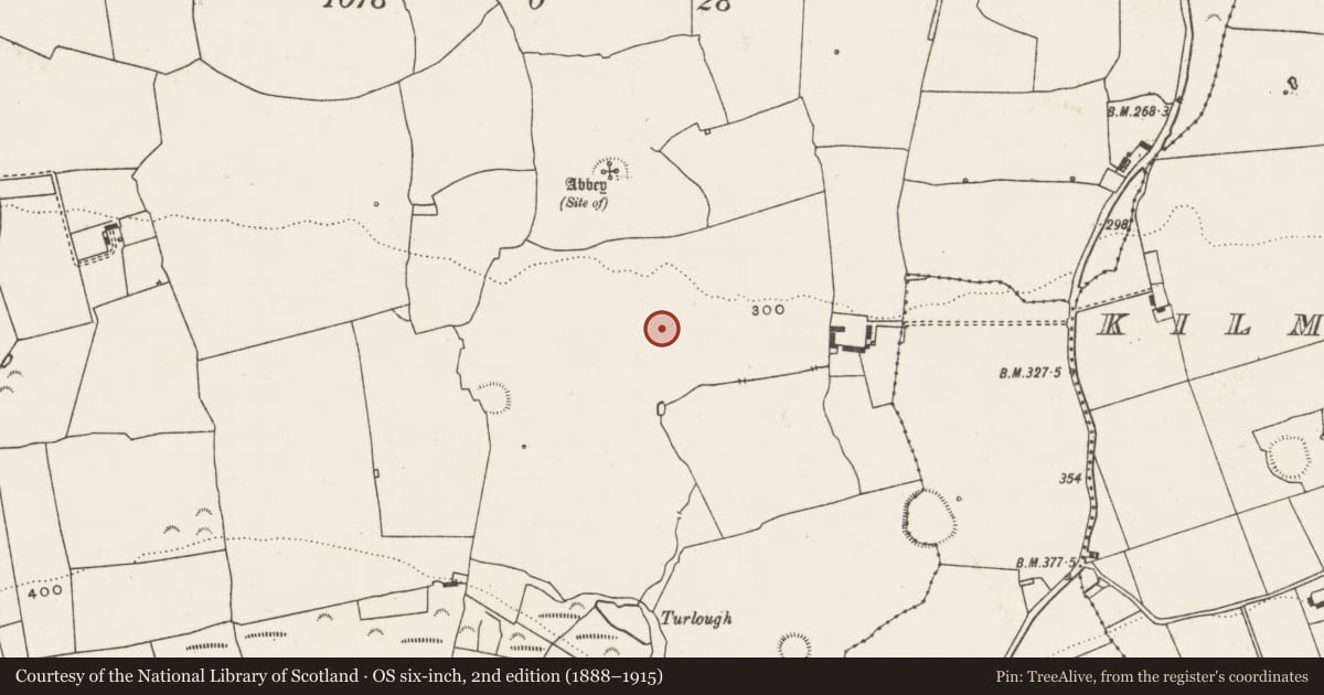Ordnance Survey six-inch map, 2nd edition (1888–1915) covering the location of Enclosure, Kilmacow, County Limerick, with a pin at the register's coordinates