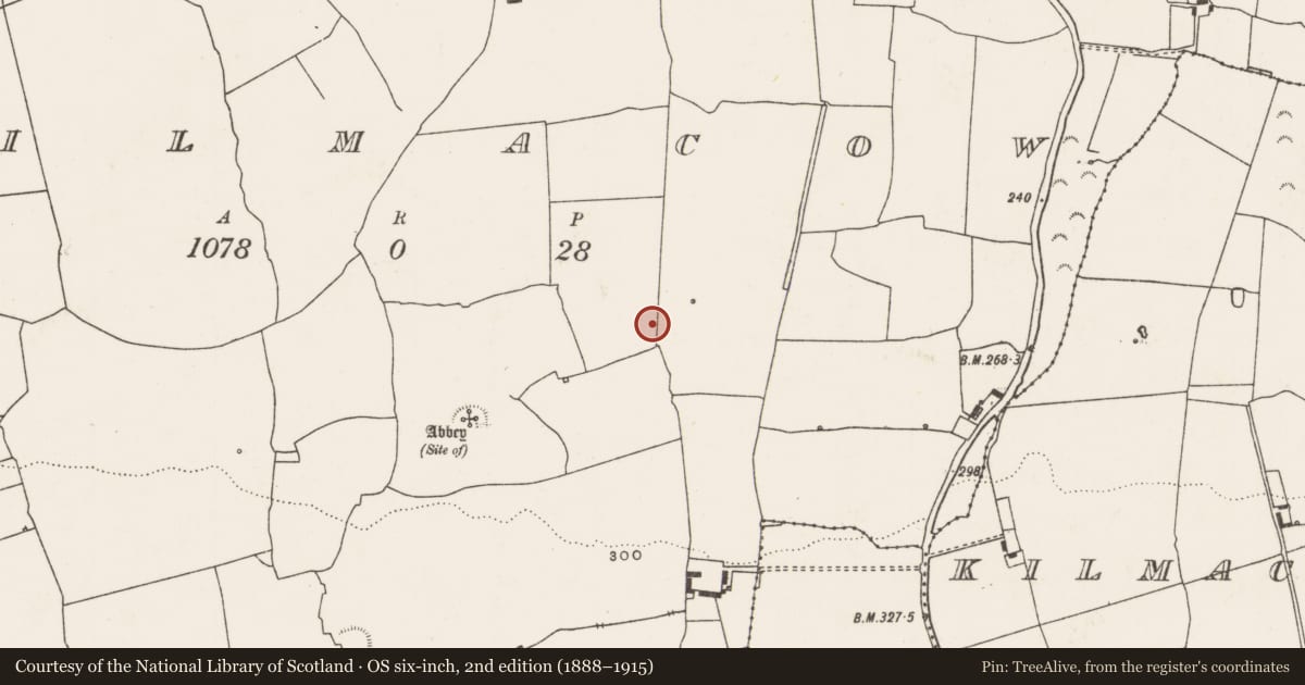 Ordnance Survey six-inch map, 2nd edition (1888–1915) covering the location of Ringfort - rath, Kilmacow, County Limerick, with a pin at the register's coordinates