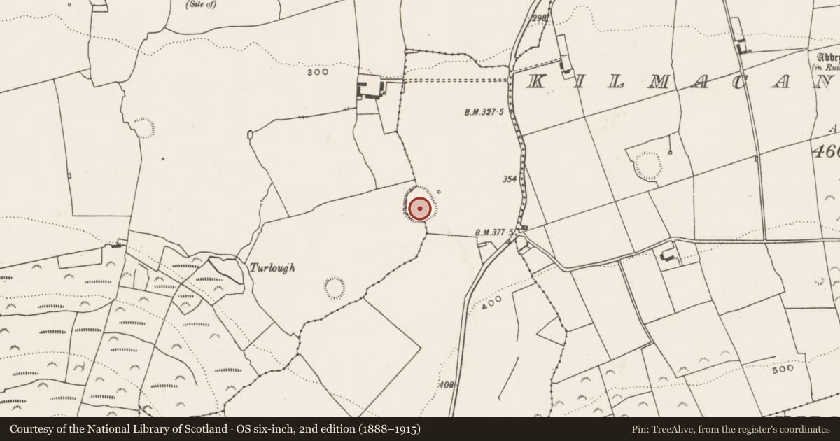 Ordnance Survey six-inch map, 2nd edition (1888–1915) covering the location of Enclosure, Killoughty, County Limerick, with a pin at the register's coordinates