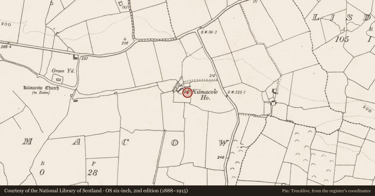 Ordnance Survey six-inch map, 2nd edition (1888–1915) covering the location of Bawn, Kilmacow, County Limerick, with a pin at the register's coordinates