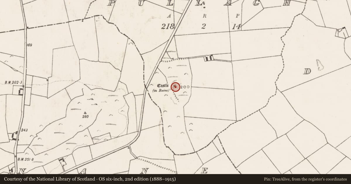 Ordnance Survey six-inch map, 2nd edition (1888–1915) covering the location of Bawn, Pullagh, County Limerick, with a pin at the register's coordinates