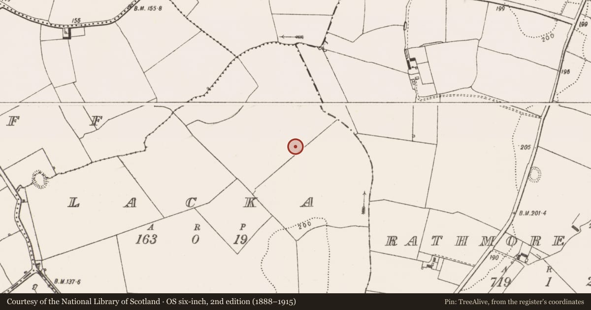 Ordnance Survey six-inch map, 2nd edition (1888–1915) covering the location of Enclosure, Lacka, County Limerick, with a pin at the register's coordinates