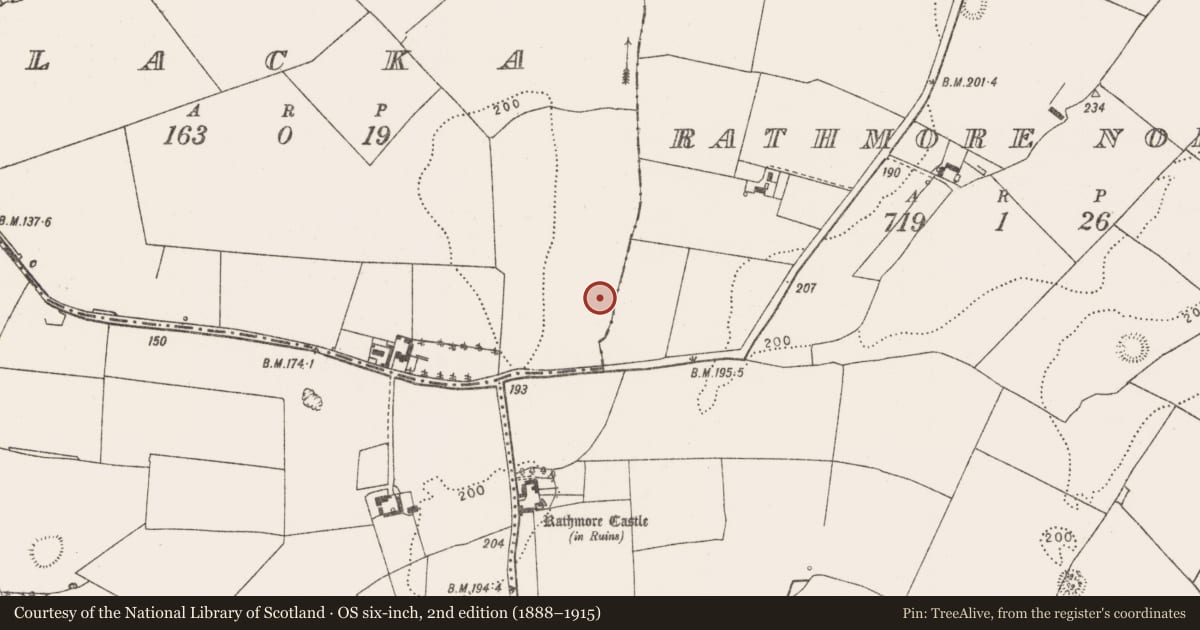 Ordnance Survey six-inch map, 2nd edition (1888–1915) covering the location of Enclosure, Lacka, County Limerick, with a pin at the register's coordinates