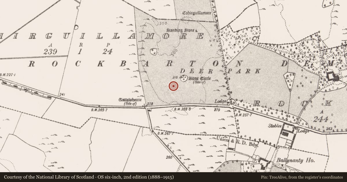 Ordnance Survey six-inch map, 2nd edition (1888–1915) covering the location of House - medieval, Cahirguillamore, County Limerick, with a pin at the register's coordinates