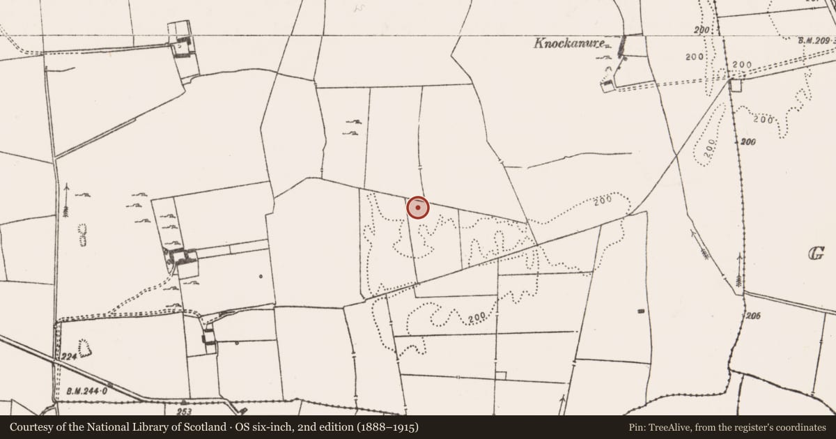 Ordnance Survey six-inch map, 2nd edition (1888–1915) covering the location of Cairn - unclassified, Ballycullane, County Limerick, with a pin at the register's coordinates
