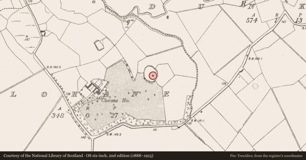 Ordnance Survey six-inch map, 2nd edition (1888–1915) covering the location of Ringfort - rath, Clorane, County Limerick, with a pin at the register's coordinates