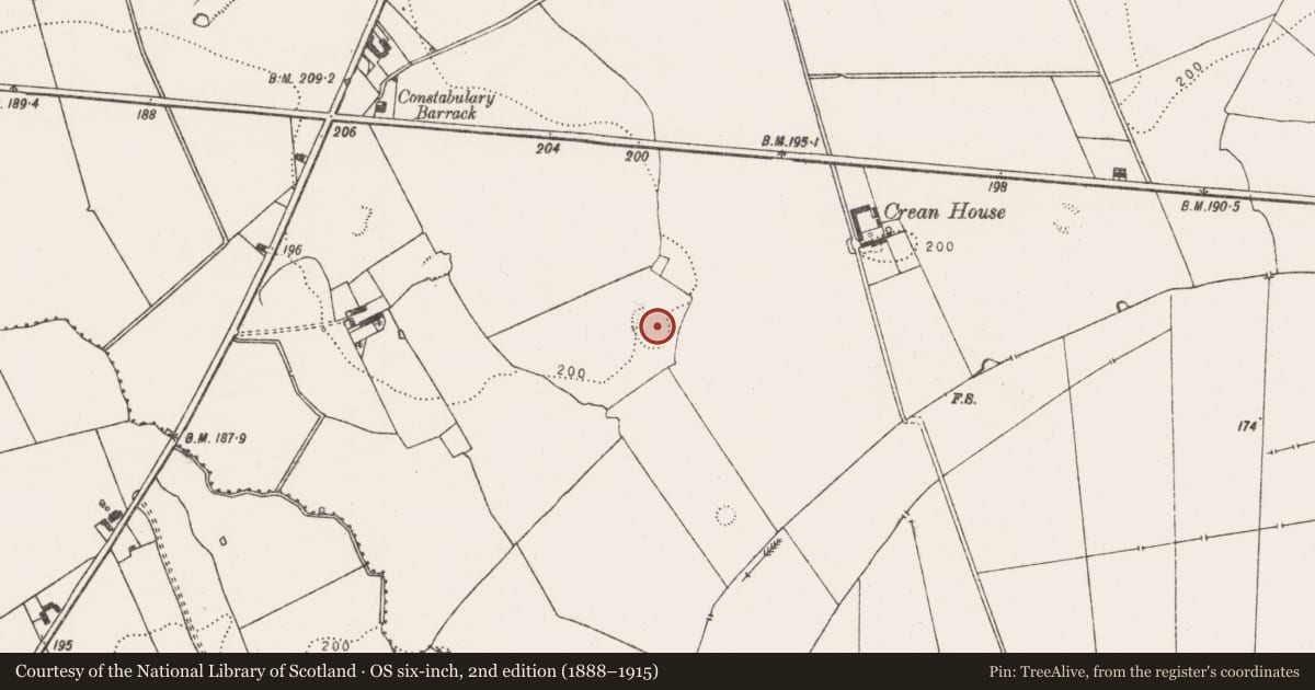 Ordnance Survey six-inch map, 2nd edition (1888–1915) covering the location of Ringfort - rath, Crean, County Limerick, with a pin at the register's coordinates