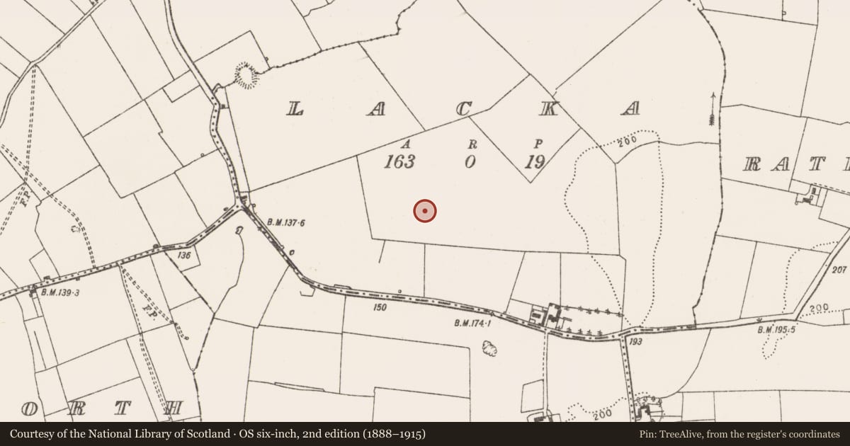 Ordnance Survey six-inch map, 2nd edition (1888–1915) covering the location of Enclosure, Lacka, County Limerick, with a pin at the register's coordinates
