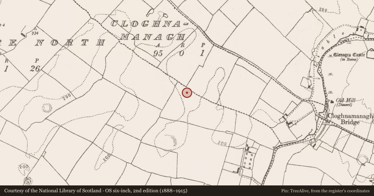 Ordnance Survey six-inch map, 2nd edition (1888–1915) covering the location of Enclosure, Rathmore North, County Limerick, with a pin at the register's coordinates