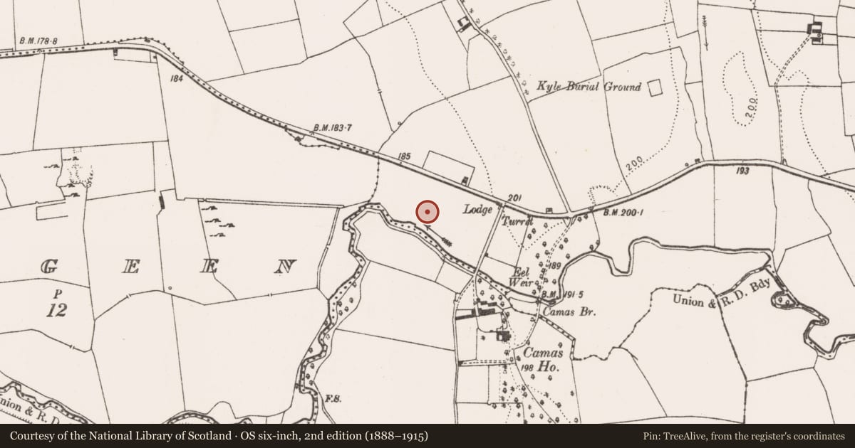 Ordnance Survey six-inch map, 2nd edition (1888–1915) covering the location of Enclosure, Camas North, County Limerick, with a pin at the register's coordinates
