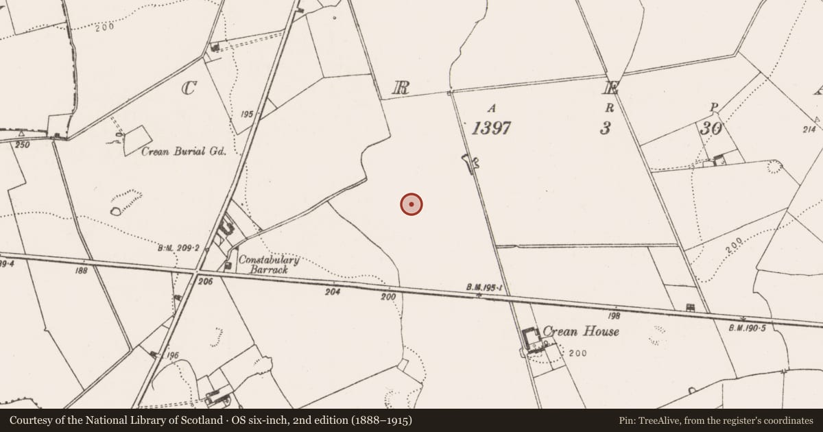 Ordnance Survey six-inch map, 2nd edition (1888–1915) covering the location of Ringfort - rath, Crean, County Limerick, with a pin at the register's coordinates