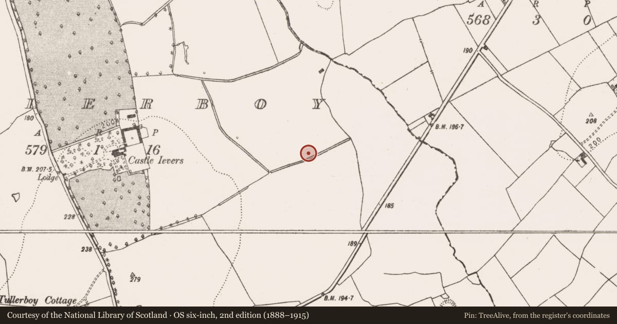 Ordnance Survey six-inch map, 2nd edition (1888–1915) covering the location of Fulacht fia, Tullerboy, County Limerick, with a pin at the register's coordinates
