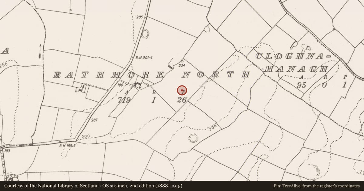 Ordnance Survey six-inch map, 2nd edition (1888–1915) covering the location of Barrow - unclassified, Rathmore North, County Limerick, with a pin at the register's coordinates