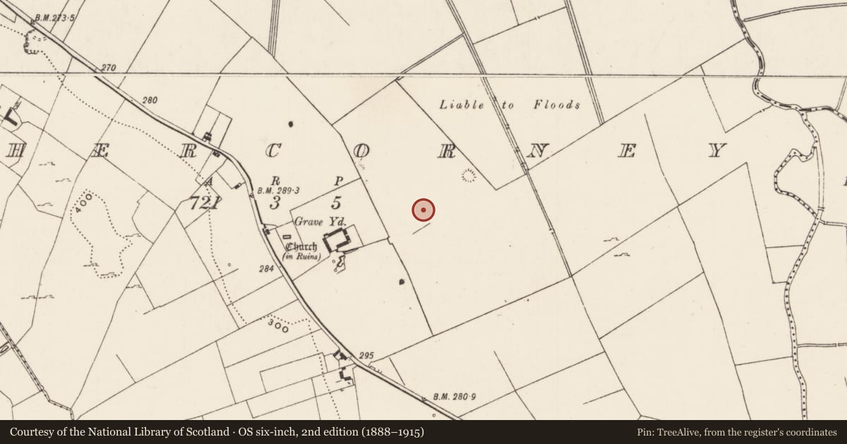 Ordnance Survey six-inch map, 2nd edition (1888–1915) covering the location of Barrow - ring-barrow, Cahercorney, County Limerick, with a pin at the register's coordinates