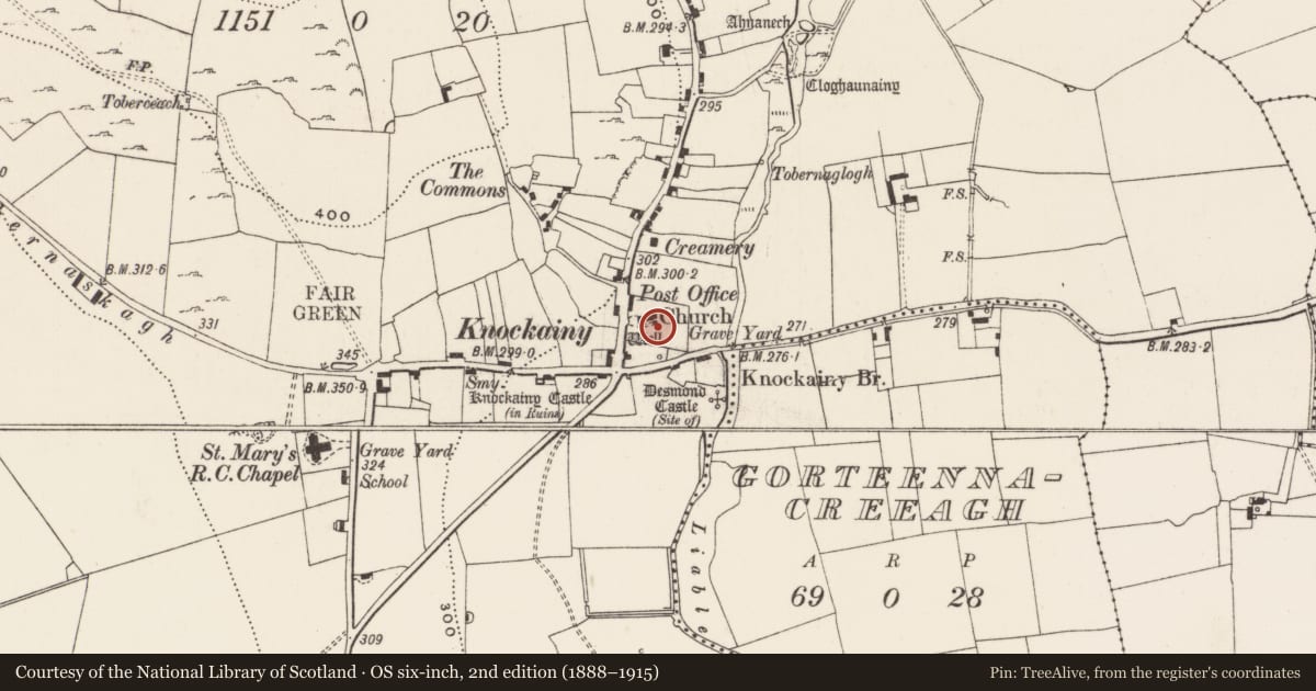Ordnance Survey six-inch map, 2nd edition (1888–1915) covering the location of Altar, Knockainy West, County Limerick, with a pin at the register's coordinates