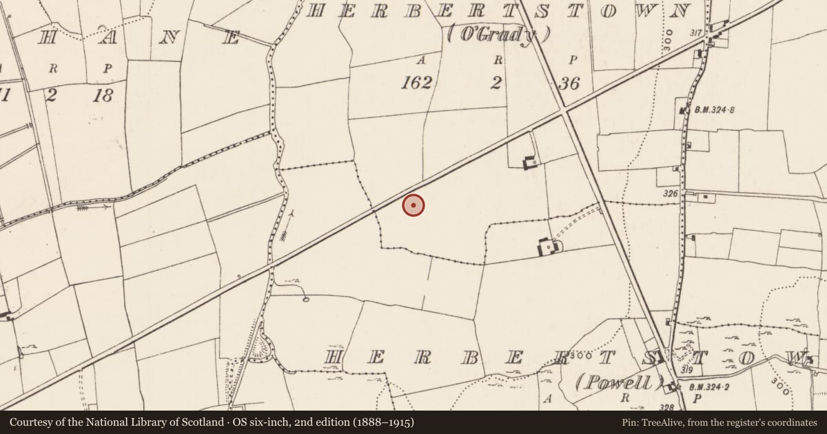 Ordnance Survey six-inch map, 2nd edition (1888–1915) covering the location of Barrow - unclassified, Herbertstown (O'Grady), County Limerick, with a pin at the register's coordinates