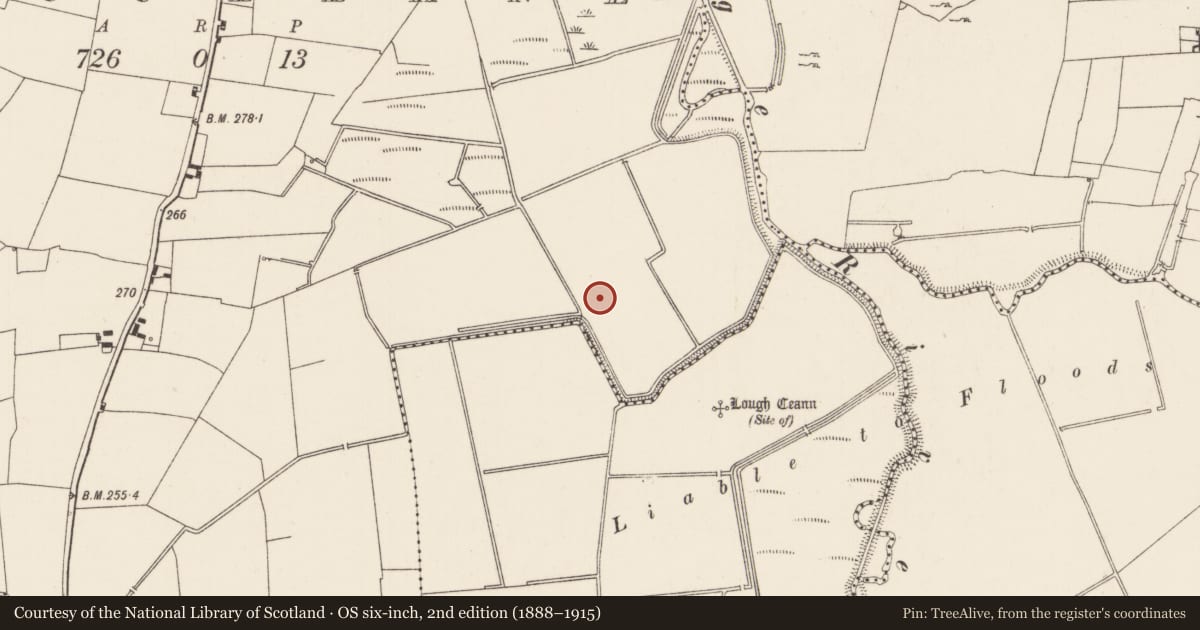 Ordnance Survey six-inch map, 2nd edition (1888–1915) covering the location of Barrow - ditch barrow, Kilcullane, County Limerick, with a pin at the register's coordinates