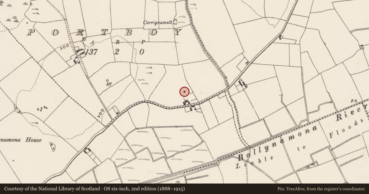 Ordnance Survey six-inch map, 2nd edition (1888–1915) covering the location of Enclosure, Portboy, County Limerick, with a pin at the register's coordinates