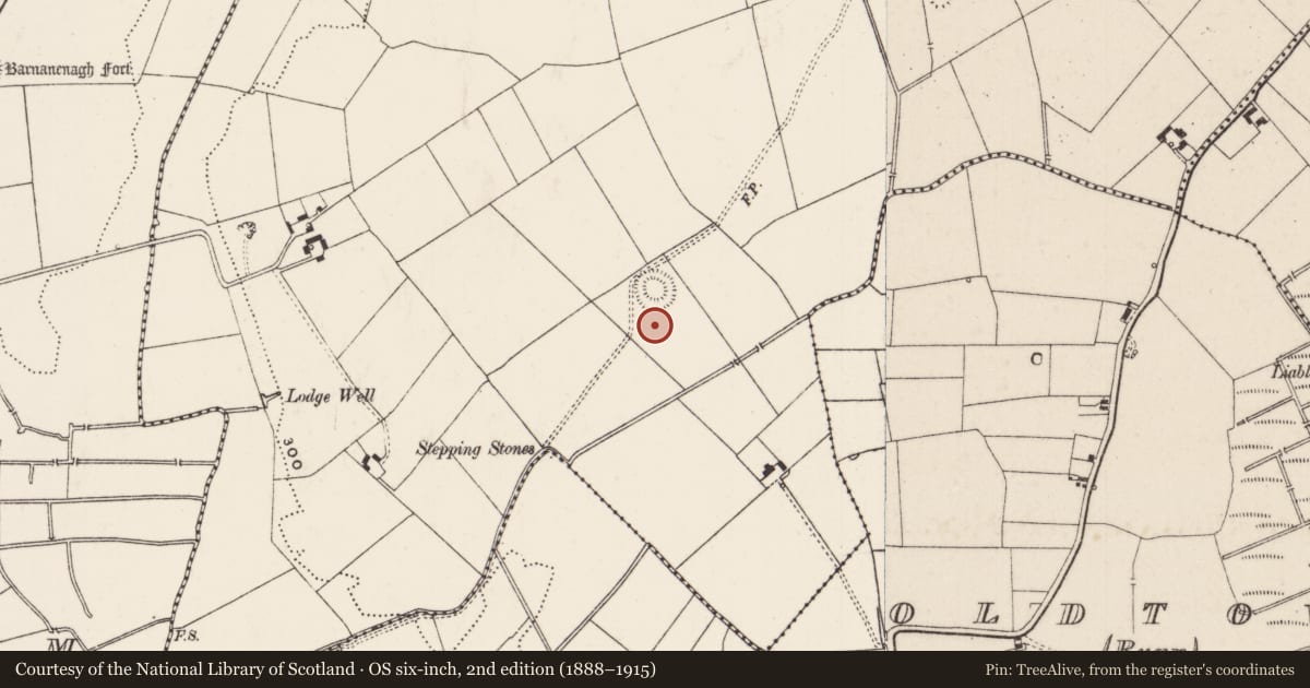 Ordnance Survey six-inch map, 2nd edition (1888–1915) covering the location of Enclosure, Lodge, County Limerick, with a pin at the register's coordinates