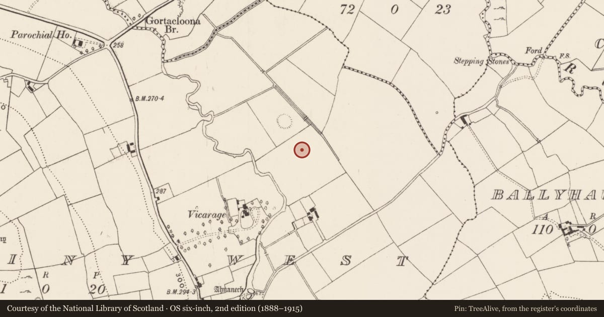 Ordnance Survey six-inch map, 2nd edition (1888–1915) covering the location of Barrow - unclassified, Knockainy West, County Limerick, with a pin at the register's coordinates