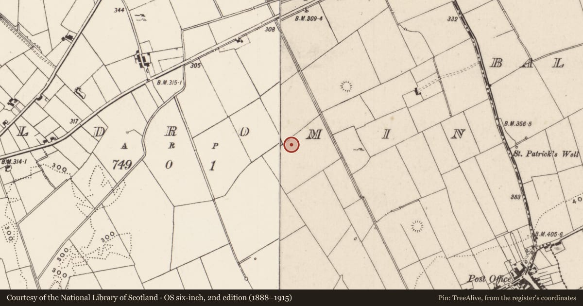 Ordnance Survey six-inch map, 2nd edition (1888–1915) covering the location of Enclosure, Kildromin, County Limerick, with a pin at the register's coordinates