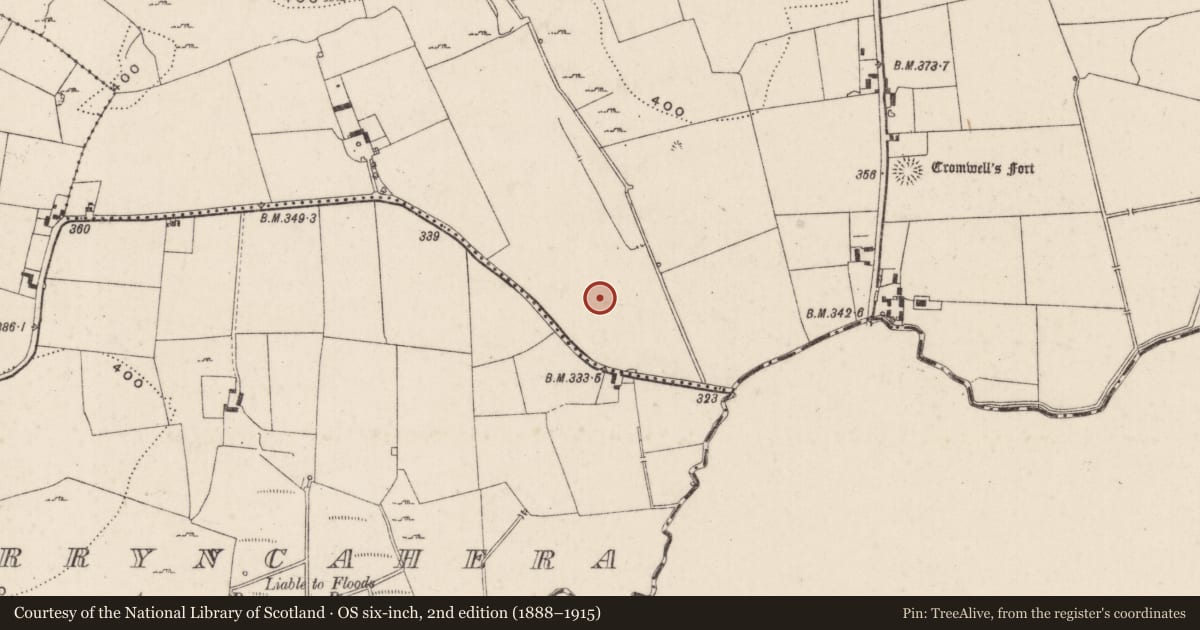 Ordnance Survey six-inch map, 2nd edition (1888–1915) covering the location of Barrow - unclassified, Cromwell, County Limerick, with a pin at the register's coordinates