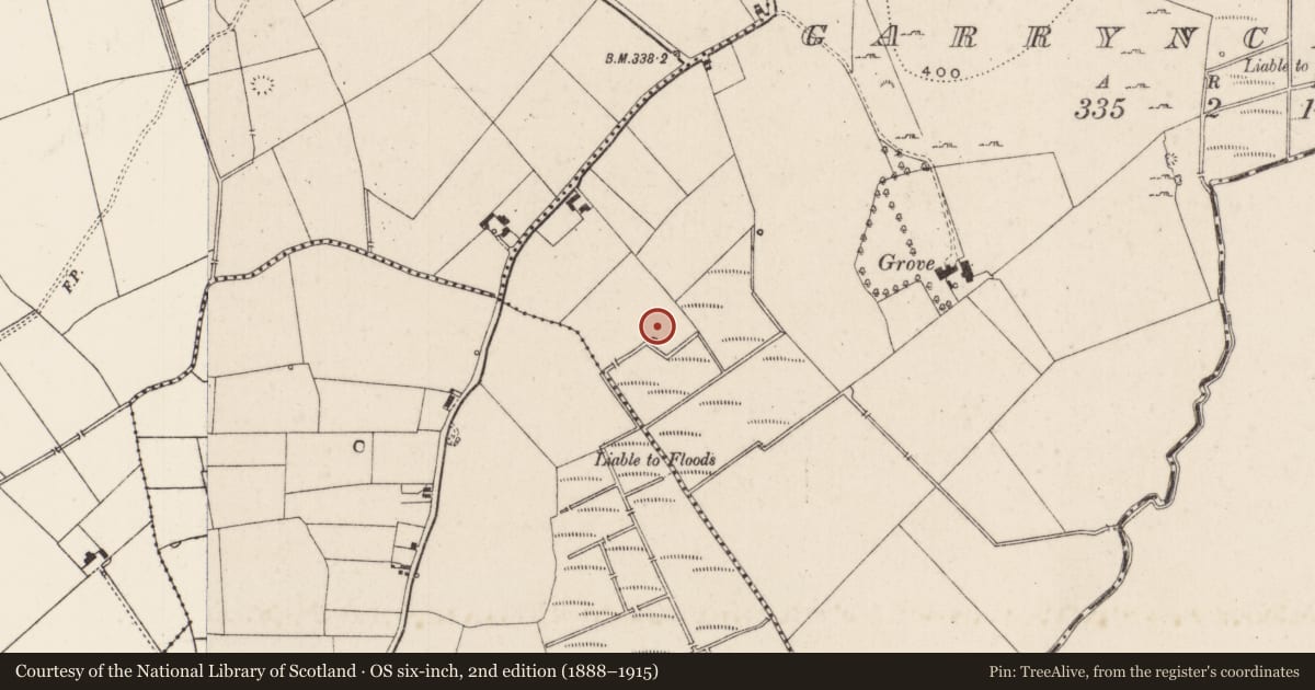 Ordnance Survey six-inch map, 2nd edition (1888–1915) covering the location of Enclosure, Garryncahera, County Limerick, with a pin at the register's coordinates