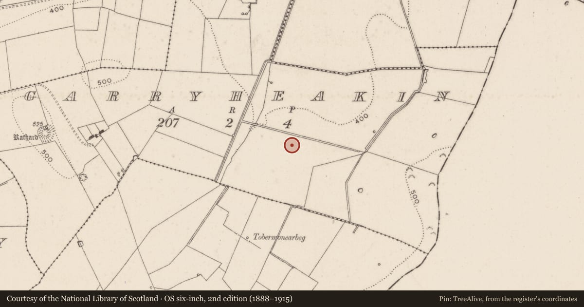 Ordnance Survey six-inch map, 2nd edition (1888–1915) covering the location of Barrow - unclassified, Garryheakin, County Limerick, with a pin at the register's coordinates