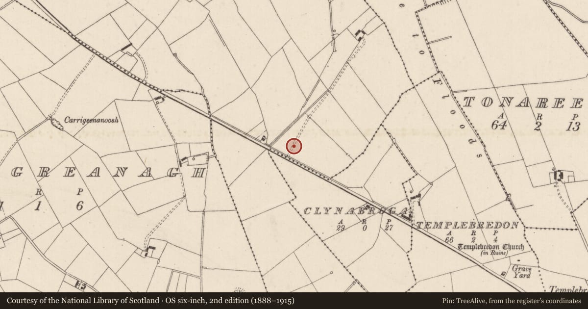 Ordnance Survey six-inch map, 2nd edition (1888–1915) covering the location of Barrow - unclassified, Clynabroga, County Limerick, with a pin at the register's coordinates