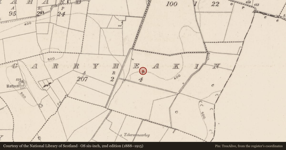 Ordnance Survey six-inch map, 2nd edition (1888–1915) covering the location of Barrow - unclassified, Garryheakin, County Limerick, with a pin at the register's coordinates