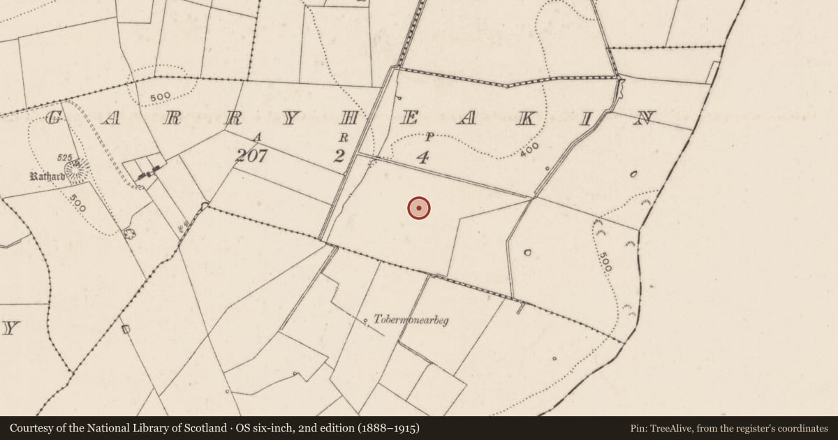 Ordnance Survey six-inch map, 2nd edition (1888–1915) covering the location of Barrow - unclassified, Garryheakin, County Limerick, with a pin at the register's coordinates