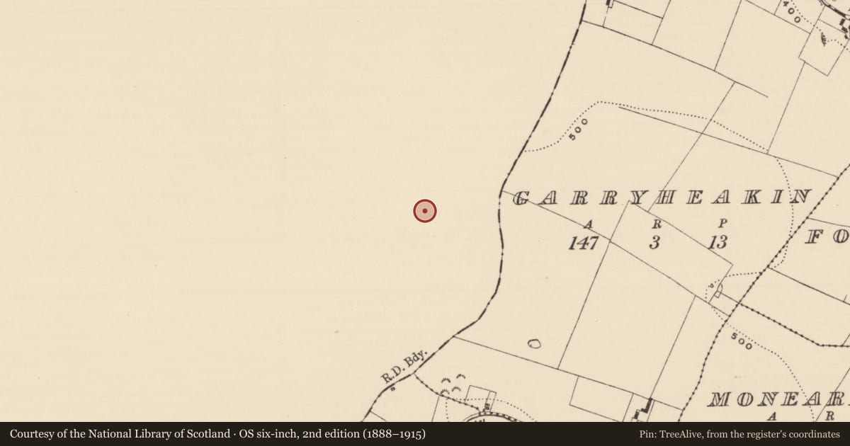 Ordnance Survey six-inch map, 2nd edition (1888–1915) covering the location of Barrow - ring-barrow, Garryheakin, County Limerick, with a pin at the register's coordinates