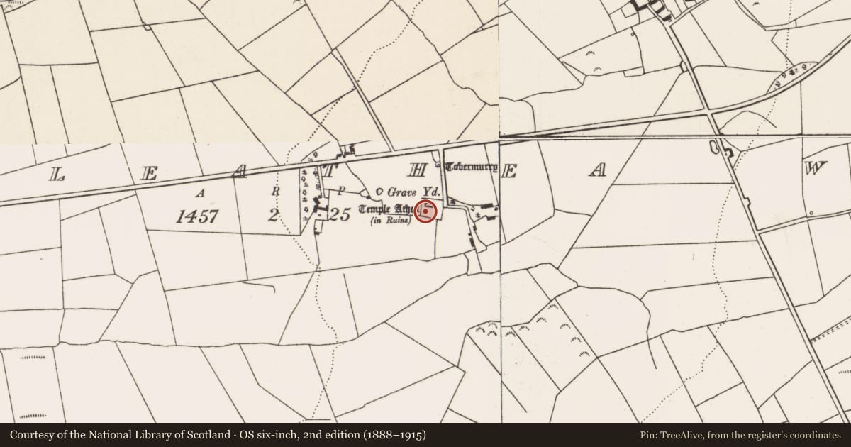 Ordnance Survey six-inch map, 2nd edition (1888–1915) covering the location of Graveyard, Templeathea West, County Limerick, with a pin at the register's coordinates