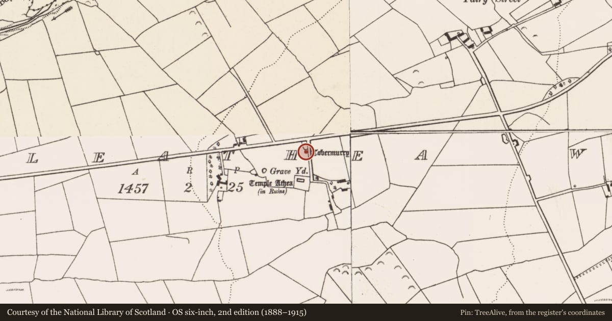 Ordnance Survey six-inch map, 2nd edition (1888–1915) covering the location of Ritual site - holy well, Templeathea West, County Limerick, with a pin at the register's coordinates