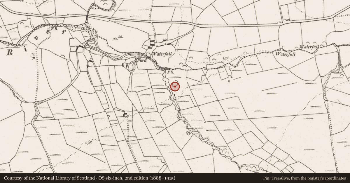 Ordnance Survey six-inch map, 2nd edition (1888–1915) covering the location of Enclosure, Keale, County Limerick, with a pin at the register's coordinates